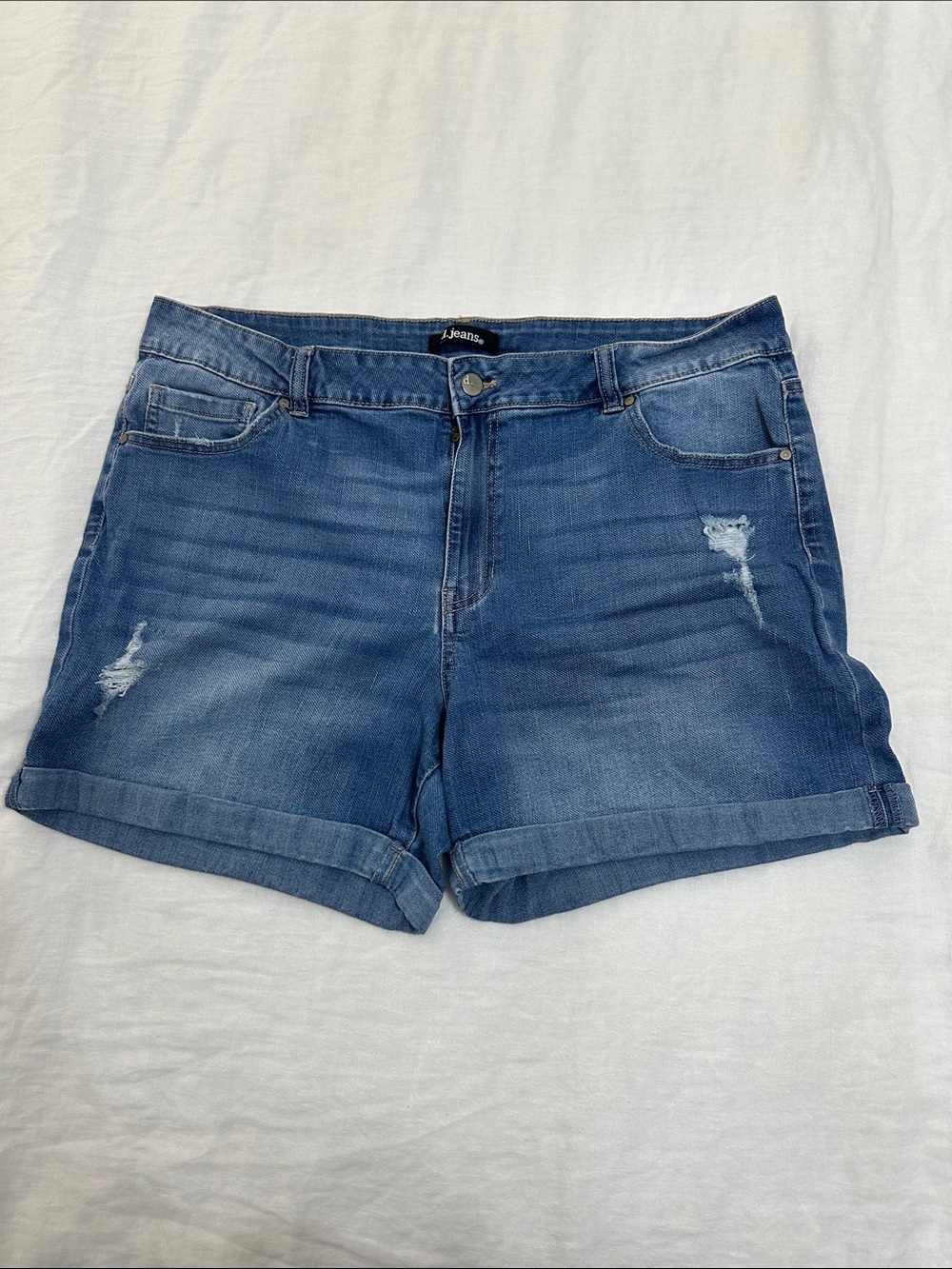 Women's Blue Denim Shorts - Casual Rolled Hem
